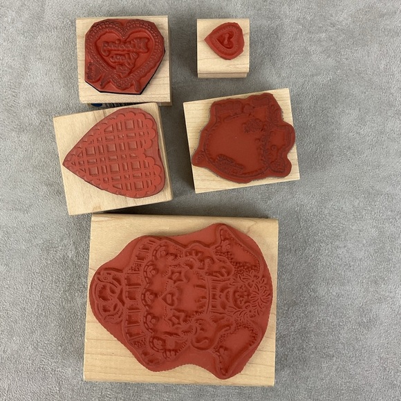 Vintage country folk angel patchwork pig scalloped hearts rubber stamps - Picture 3 of 5